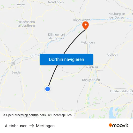 Aletshausen to Mertingen map