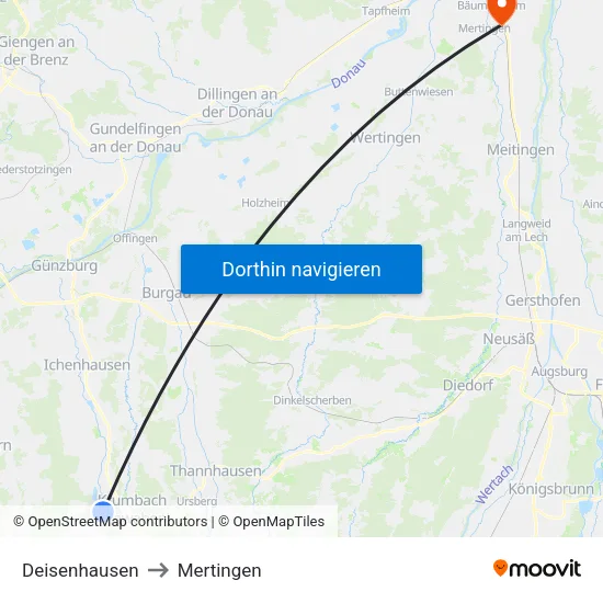 Deisenhausen to Mertingen map
