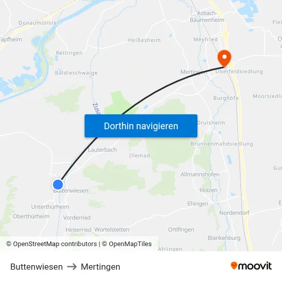 Buttenwiesen to Mertingen map
