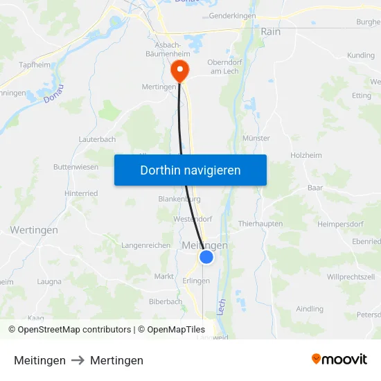 Meitingen to Mertingen map