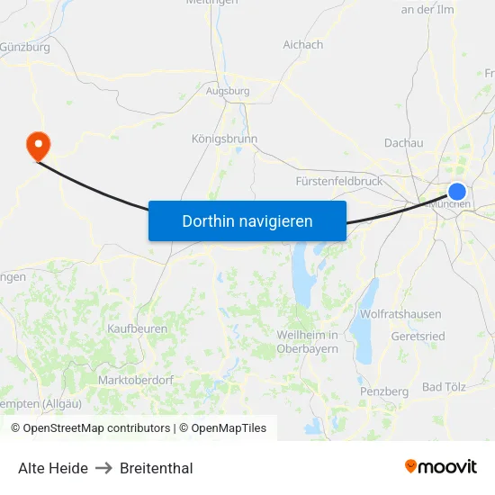 Alte Heide to Breitenthal map