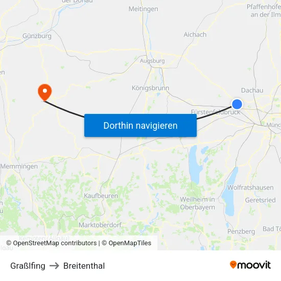 Graßlfing to Breitenthal map