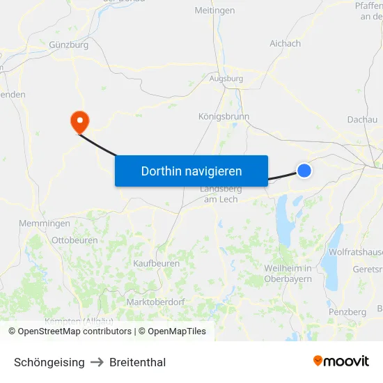 Schöngeising to Breitenthal map