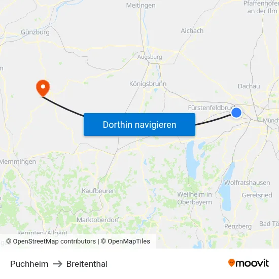 Puchheim to Breitenthal map