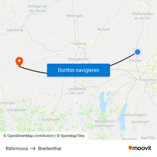 Röhrmoos to Breitenthal map