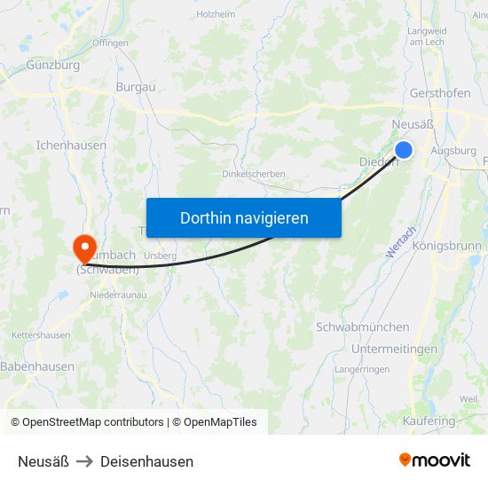 Neusäß to Deisenhausen map