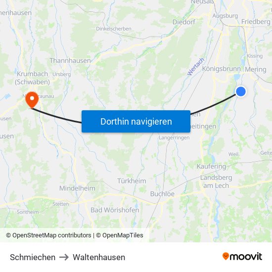 Schmiechen to Waltenhausen map