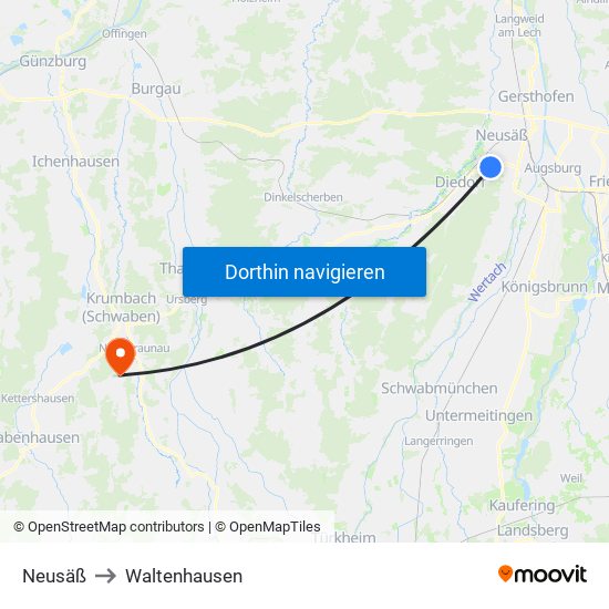 Neusäß to Waltenhausen map