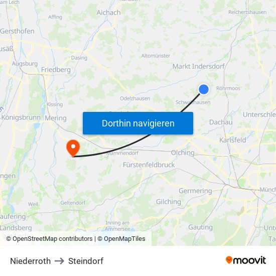 Niederroth to Steindorf map