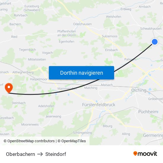 Oberbachern to Steindorf map