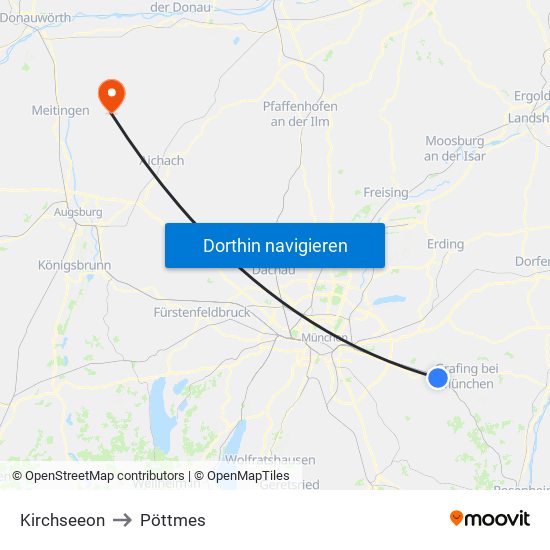 Kirchseeon to Pöttmes map