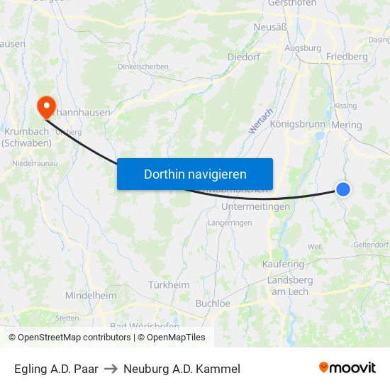 Egling A.D. Paar to Neuburg A.D. Kammel map
