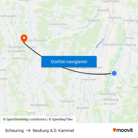 Scheuring to Neuburg A.D. Kammel map