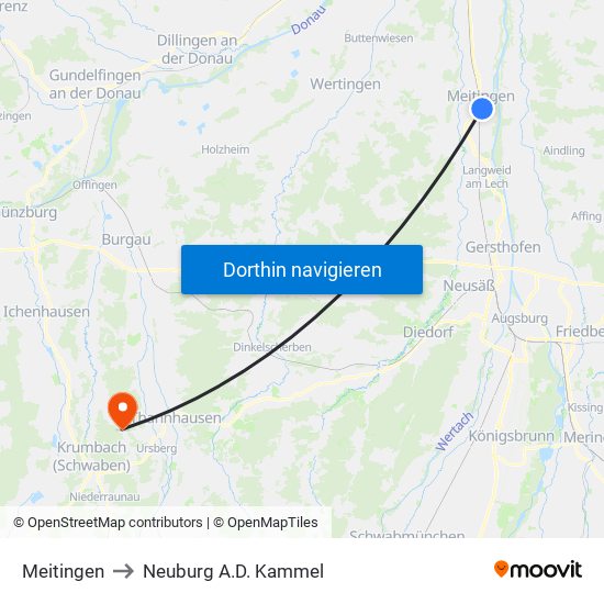 Meitingen to Neuburg A.D. Kammel map