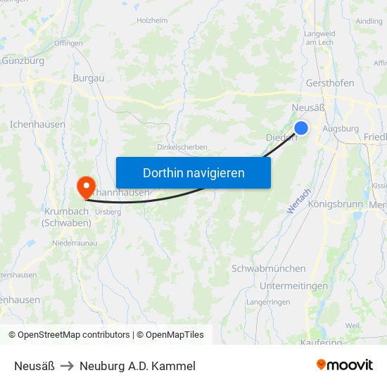 Neusäß to Neuburg A.D. Kammel map