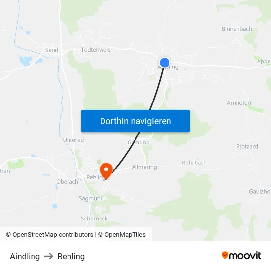 Aindling to Rehling map