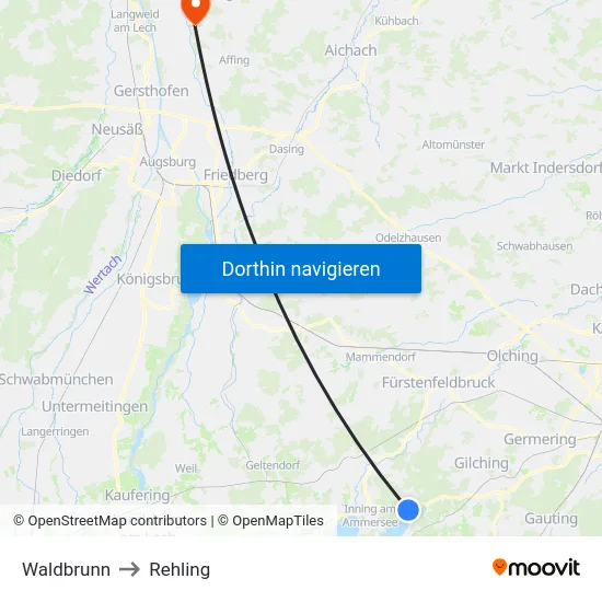 Waldbrunn to Rehling map