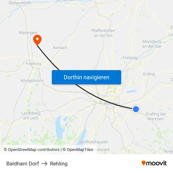 Baldham Dorf to Rehling map