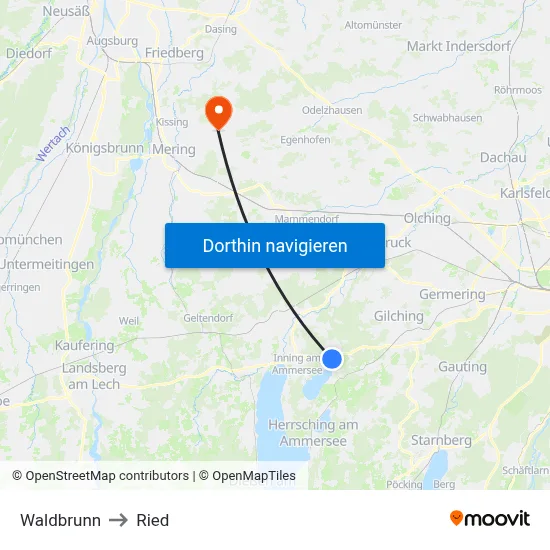 Waldbrunn to Ried map