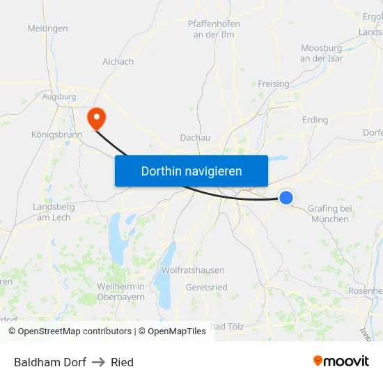 Baldham Dorf to Ried map