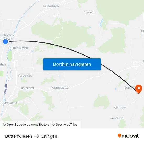 Buttenwiesen to Ehingen map