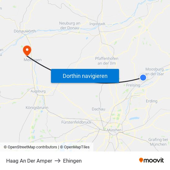 Haag An Der Amper to Ehingen map