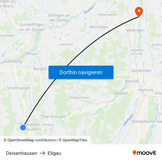 Deisenhausen to Ellgau map