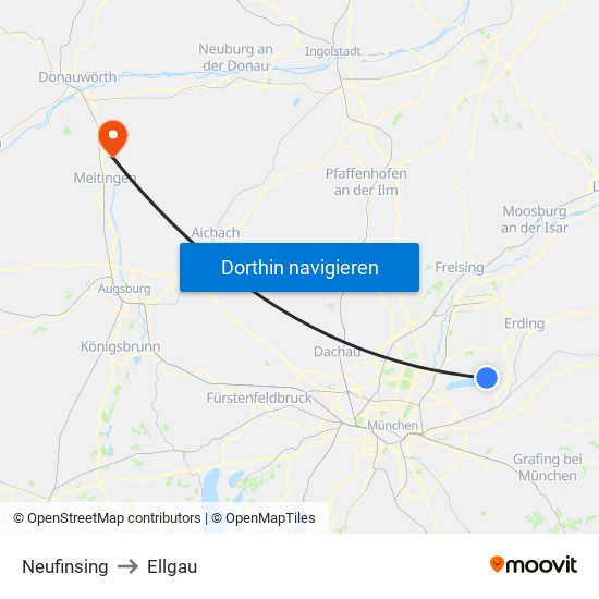 Neufinsing to Ellgau map