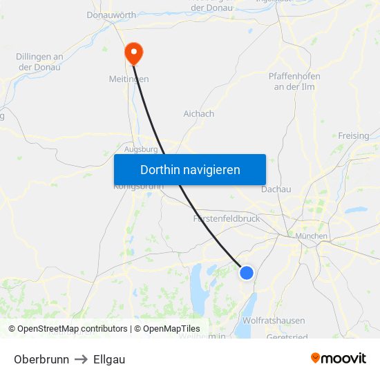 Oberbrunn to Ellgau map