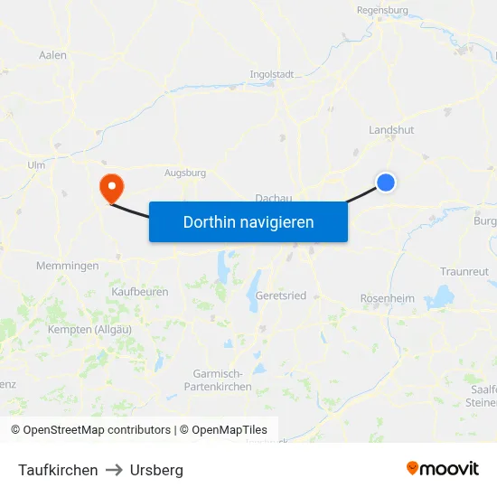 Taufkirchen to Ursberg map