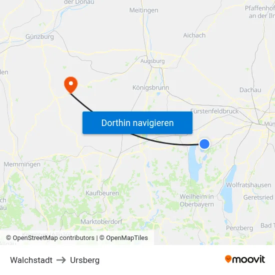 Walchstadt to Ursberg map