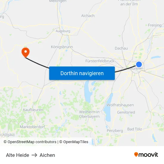 Alte Heide to Aichen map