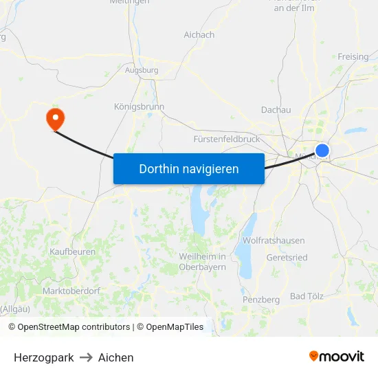 Herzogpark to Aichen map