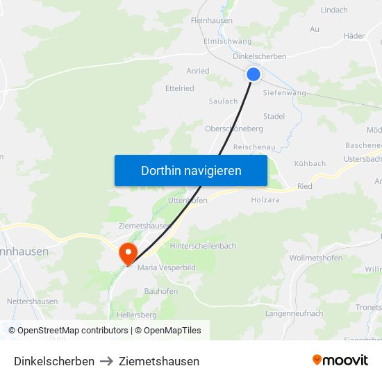 Dinkelscherben to Ziemetshausen map