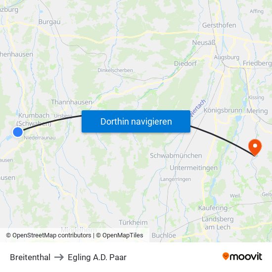 Breitenthal to Egling A.D. Paar map