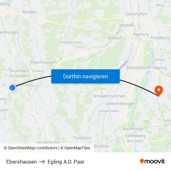 Ebershausen to Egling A.D. Paar map