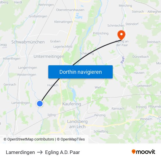 Lamerdingen to Egling A.D. Paar map