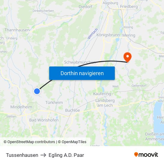 Tussenhausen to Egling A.D. Paar map