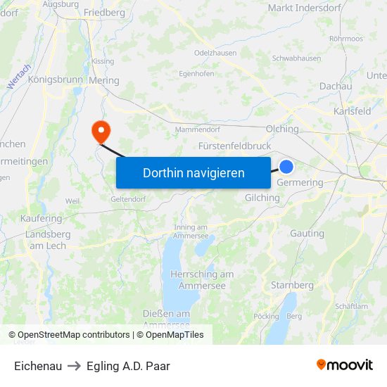 Eichenau to Egling A.D. Paar map