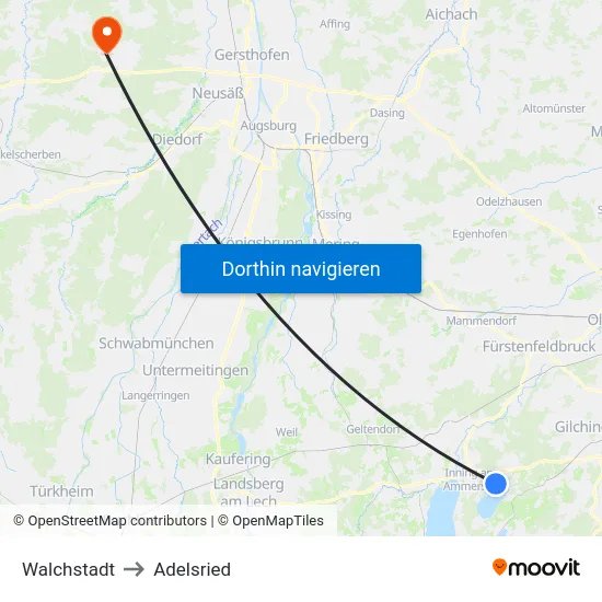 Walchstadt to Adelsried map