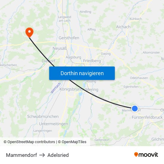 Mammendorf to Adelsried map