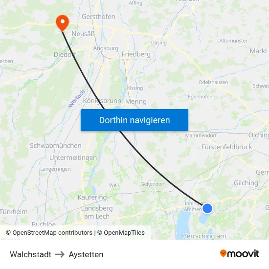 Walchstadt to Aystetten map