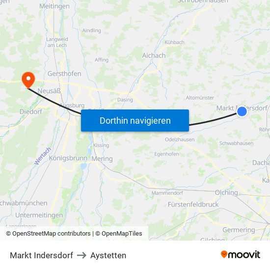 Markt Indersdorf to Aystetten map