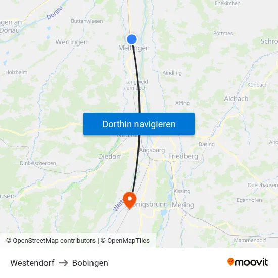 Westendorf to Bobingen map