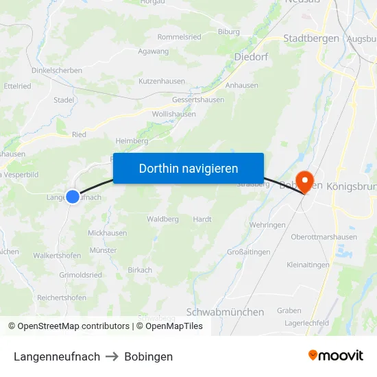 Langenneufnach to Bobingen map