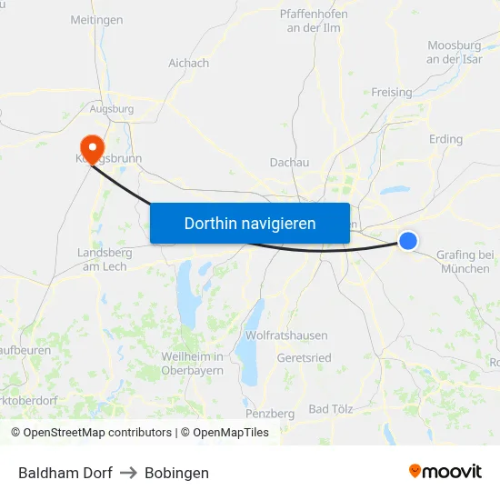 Baldham Dorf to Bobingen map