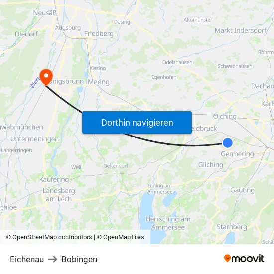 Eichenau to Bobingen map