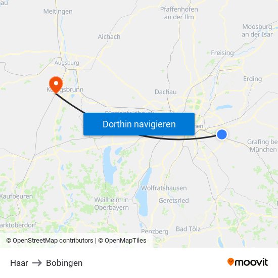 Haar to Bobingen map