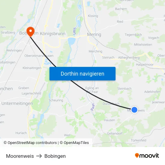 Moorenweis to Bobingen map