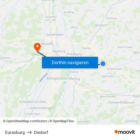 Eurasburg to Diedorf map